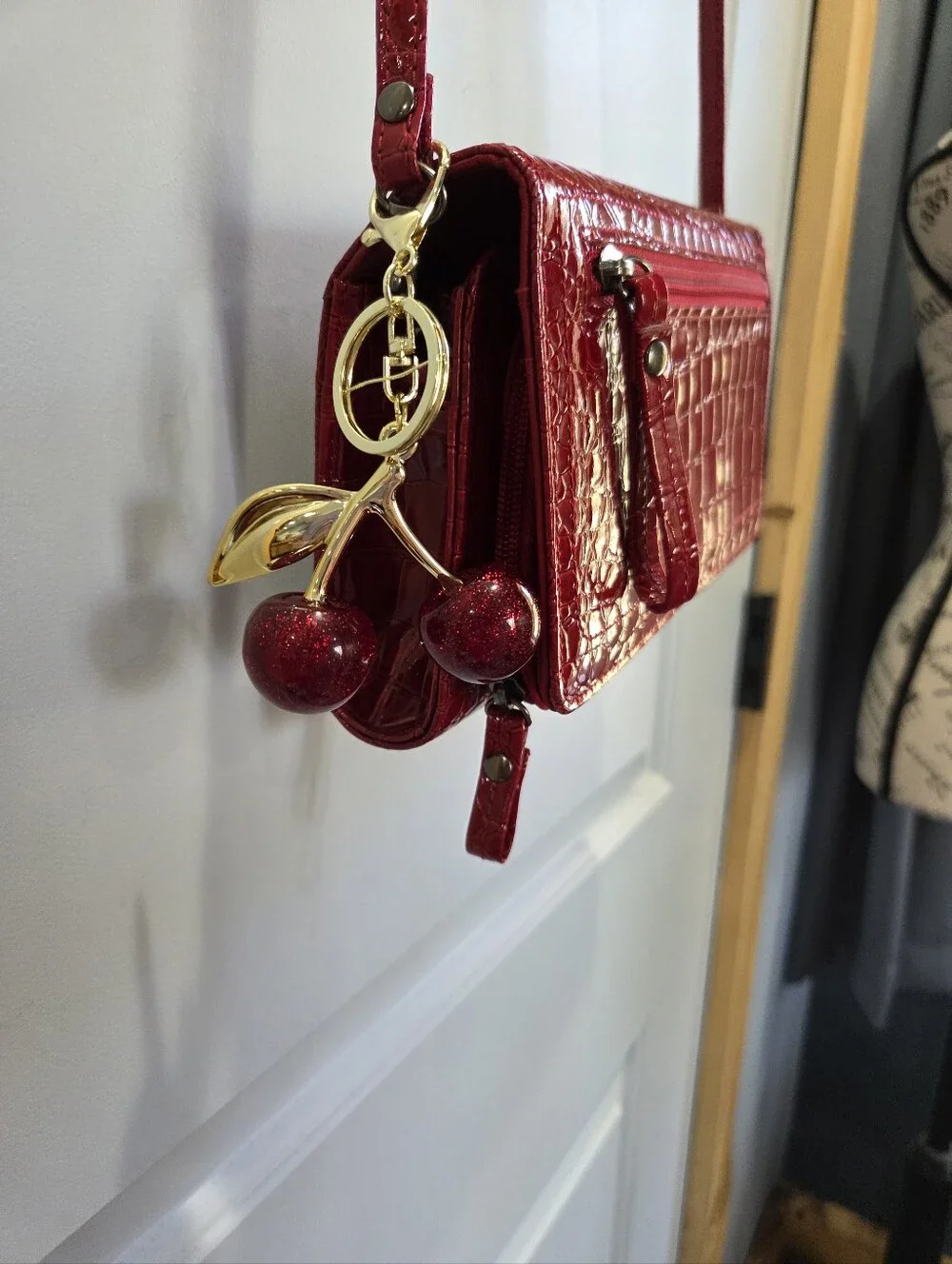 New Deep Red Cherry Bag Charm NWT